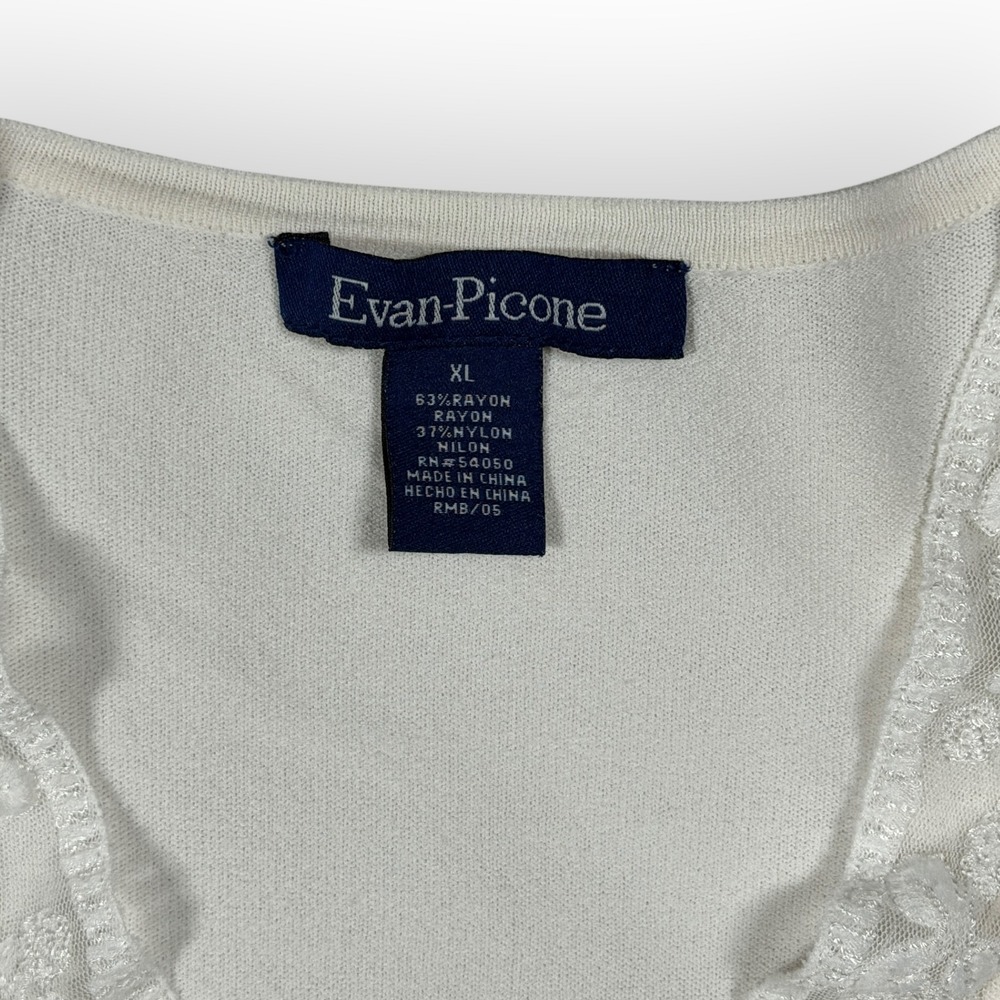 Evan-Picone Women White Pointelle Knit Lace Button Front Cardigan Cottagecore XL - Picture 4 of 10